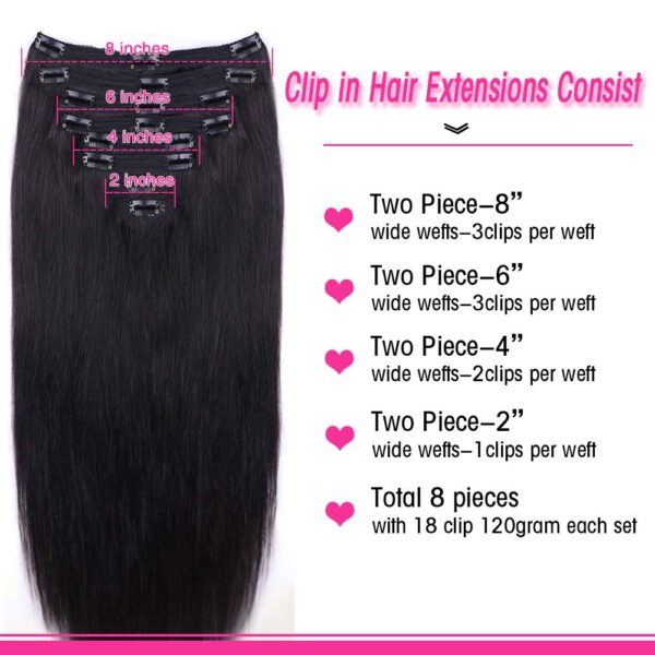 Straight Human Hair Clip in Hair Extensions - Image 2