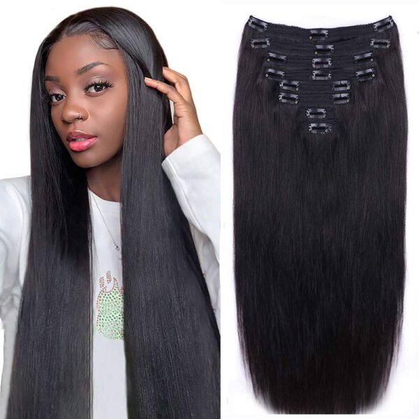 Straight Human Hair Clip in Hair Extensions